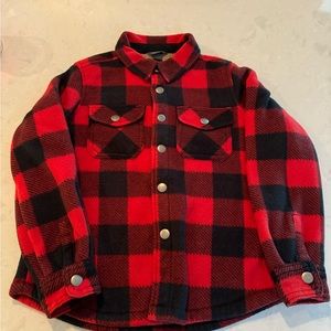 Eddie Bauer Shacket Red and Black Checked Snap Sherpa Lined Size 6/7
